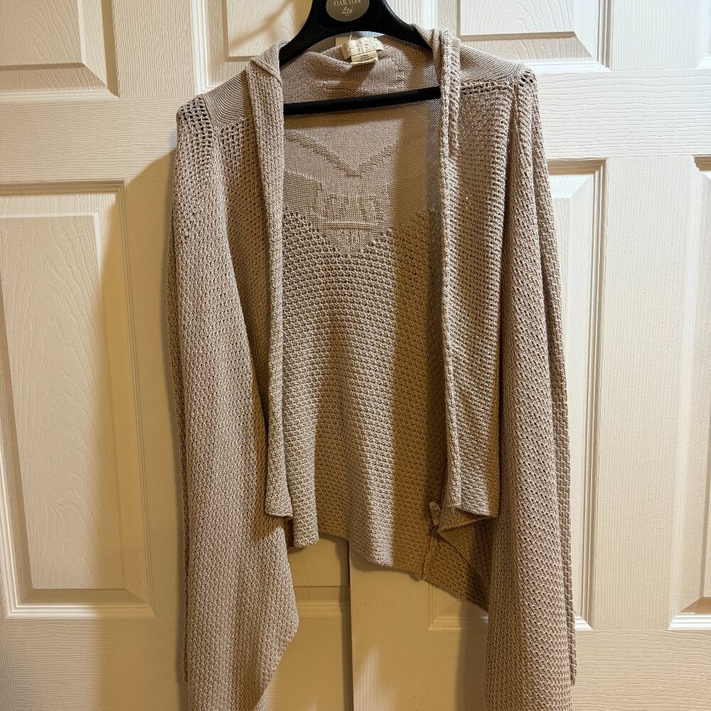 Billabong Designers Closet Sweater Small Fringe Detail Taupe Open Front-M